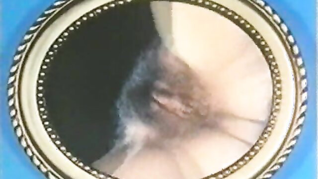 Retro porn close-up hairy pussy insertion in ornate mirror frame