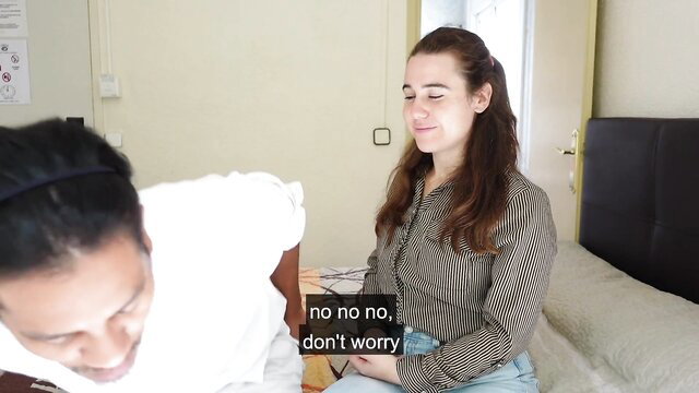 Spanish hottie in interracial seduction with black friend on bed