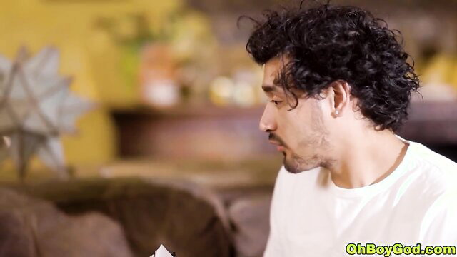 Curly-haired Latino man profile view in RayVeness stepmom MILF vid