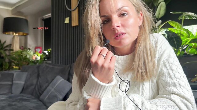 Arya LaRoca blonde in white sweater dirty talk fetish tease