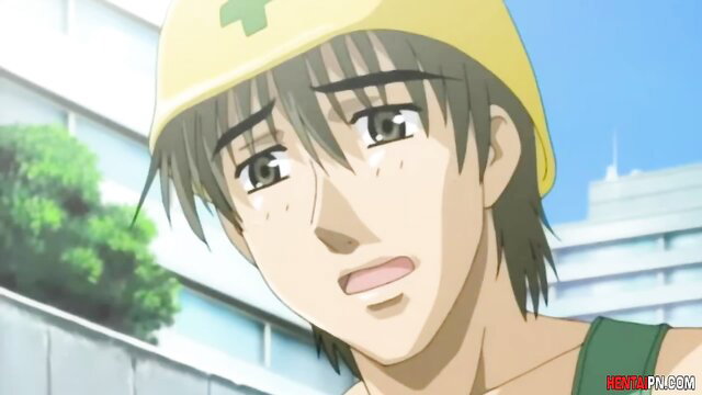 Anime teen schoolgirl in hardhat with teary eyes, POV professor hentai