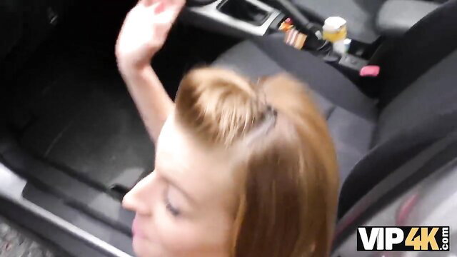 Kinky teen waving in car, ready for cash pounding by stranger