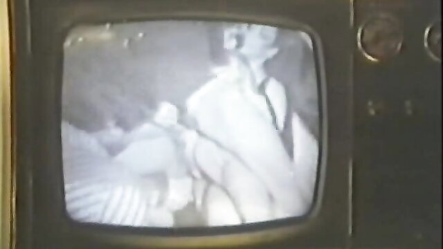 Busty cheerleaders naughty in locker room on vintage TV