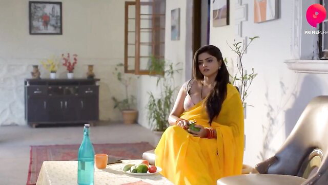 Zoe McDonald in sheer yellow saree, hot Indian babe posing seductively