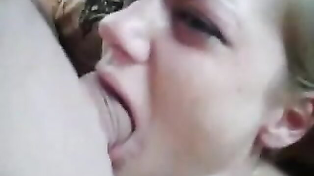 Naughty blonde teen deepthroats hard cock closeup