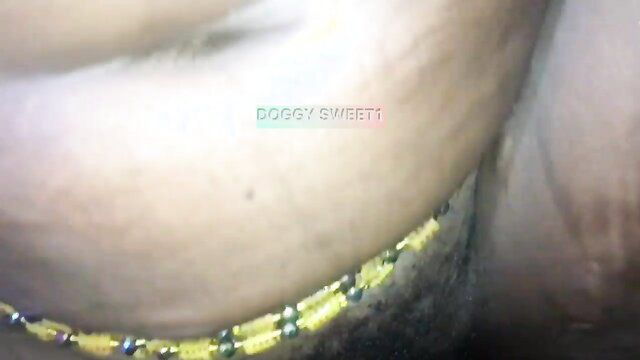 Doggy Sweet closeup of thick ass in yellow beaded waist chain
