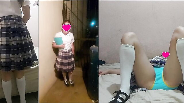 Mexican schoolgirl student skirt up panties exposed legs spread