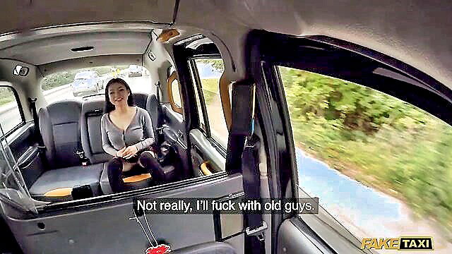 Rae Lil Black in Fake Taxi cab, teasing she'll fuck old guys