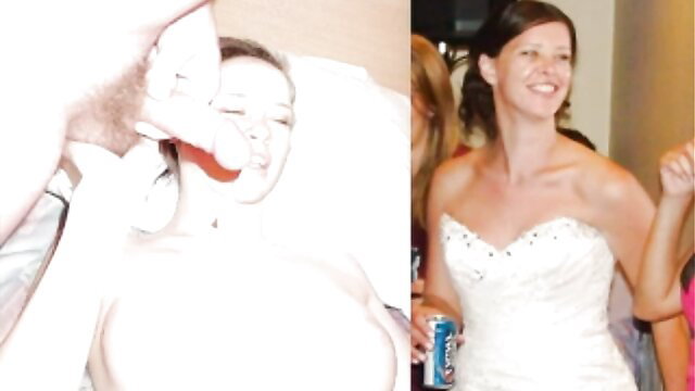 German MILF deepthroats in bed, smiles in sexy wedding dress