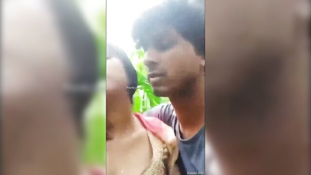 Sexy Indian brunette in hot lingerie with big tits on outdoor Telegram cam