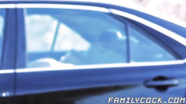 Blurry backseat view of stepdad banging cute stepson hard