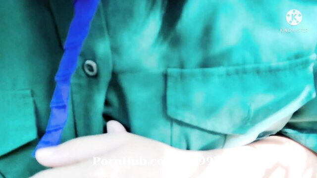 Kinky Thai Karen girl huge tits in green surgical scrubs public tease