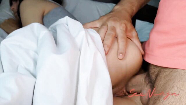 Nova Lynx pussy pounded spooned by step-mommy on couch