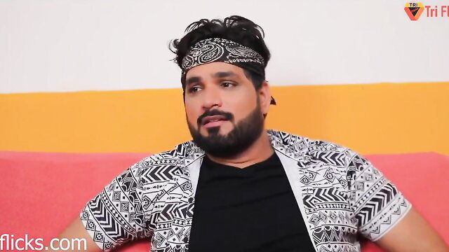 Hot Indian stud with beard and headband in steamy adult scene