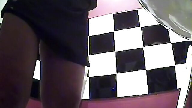 Black amateur babe bent over in toilet skirt up voyeur pee