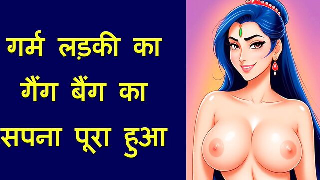 Blue-haired Indian village girl Ganga Benga nude tits dream fulfilled