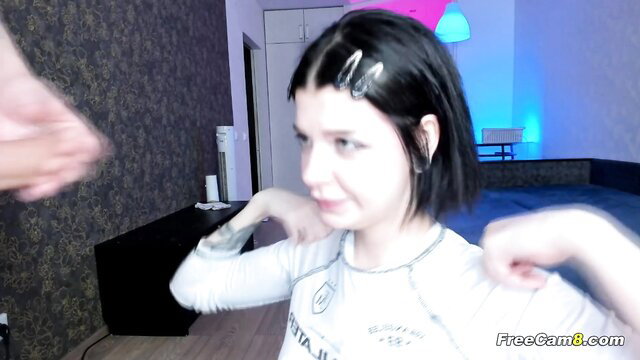 Brunette teen slut flexing arms in tight top, deepthroat preview