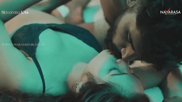 Hot Asian couple in black lingerie kissing passionately HD