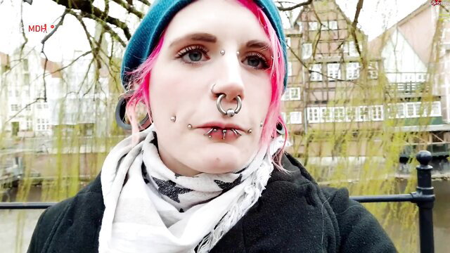 LauraLinde pink-haired alt model with piercings, big tits in outdoor POV