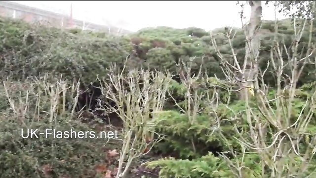 Holly Kiss British MILF teases in public bushes outdoor flashing