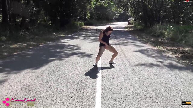 EmmaSecret dancing naughty on public road in shorts and tank top