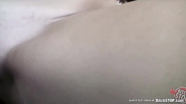 Skinny Czech teen Nikola tight pussy drilled in public closeup