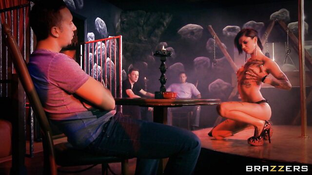 Bonnie Rotten kneels tattooed in strip club for Brazzers
