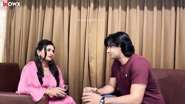 Desi busty schoolgirl in pink dress chats with guy before hard pounding