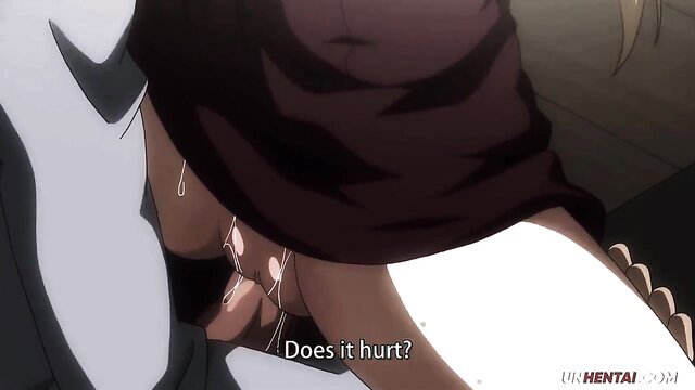 Anime hentai step-sis with big tits asks 'Does it hurt?' during intense fuck