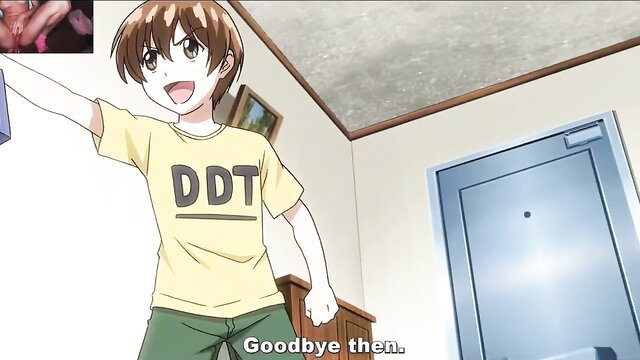 Anime boy in DDT shirt waving goodbye from room door