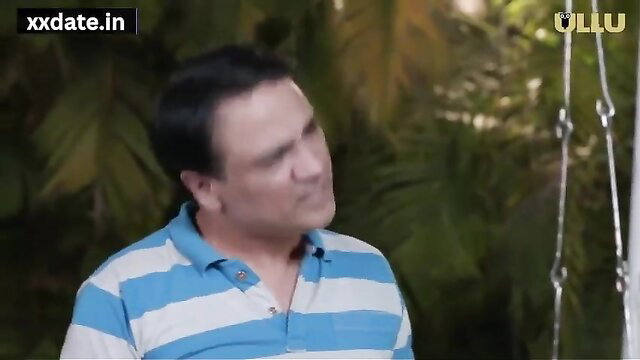 Hot Indian man in striped polo smiles in lush garden, Ullu web series thumbnail