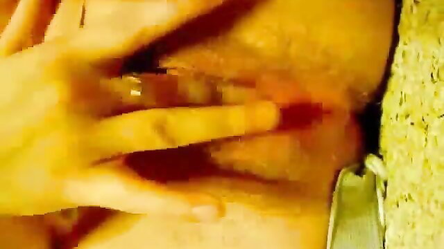 Blonde wife fingers hairy pussy closeup on cam