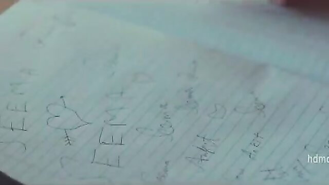 Handwritten Hindi note with heart on blue paper in steamy adult video thumbnail