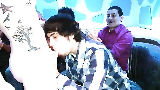 Gay stripper deepthroats big dick in wild club suck session