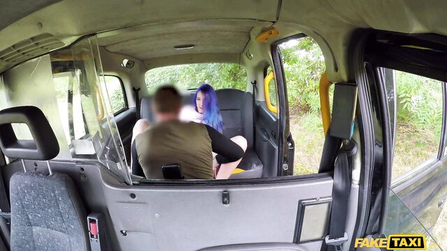 Slim blue-haired amateur fucked hard in fake taxi by driver