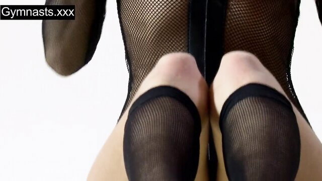 Marusya Mechta's flexible gymnast splits in fishnet lingerie