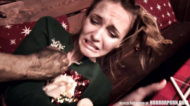 MILF in Santa sweater choked, distressed face in bondage cosplay