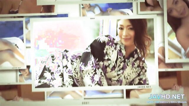 Asian beauty in floral kimono and pantyhose, JAV stockings tease