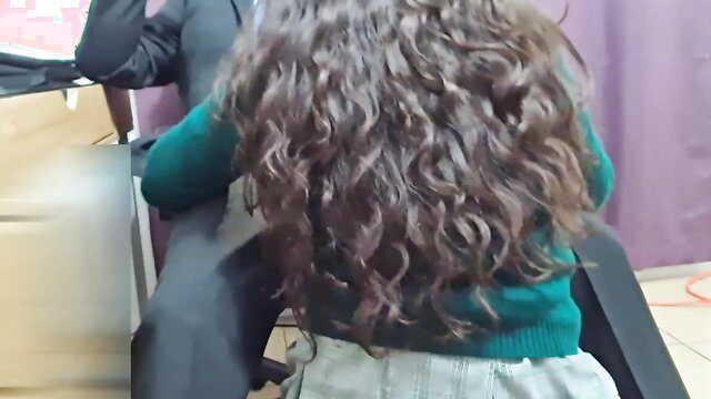 Anny Kitty in green sweater bent over for better grades tease