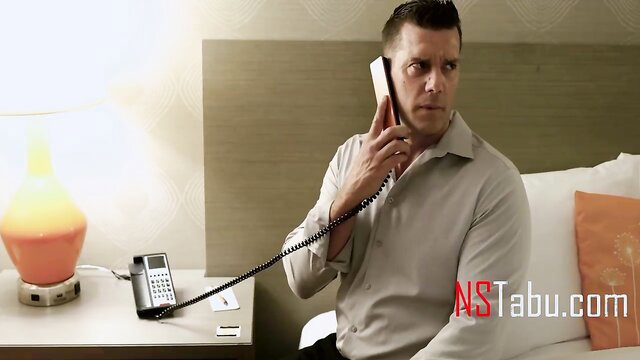 Married man in hotel room on phone with thick dick tease