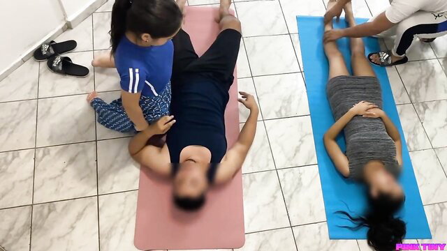 Asian wife massages client while hubby watches cuckold style