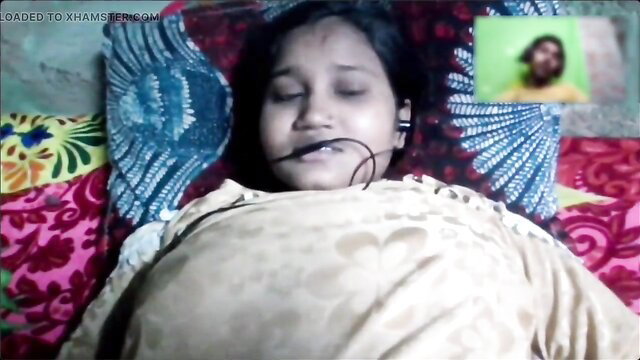 Pregnant Indian teen asleep on bed in video call, stepmom taboo thumbnail