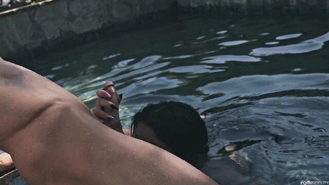 Romi Rain's massive tits in wet pool scene