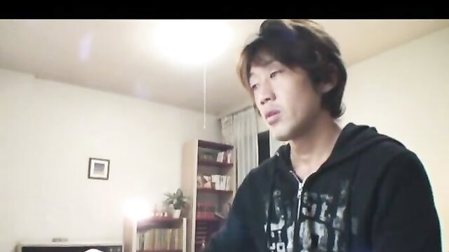 Handsome Asian guy in hoodie lounges in bedroom, Jav HD amateur tease