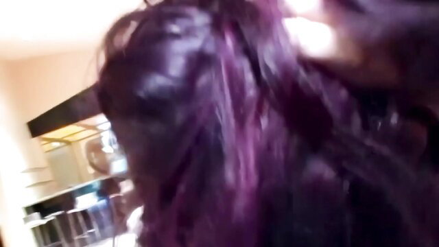 Caroline Pierce purple hair closeup in wild MILF fuck session
