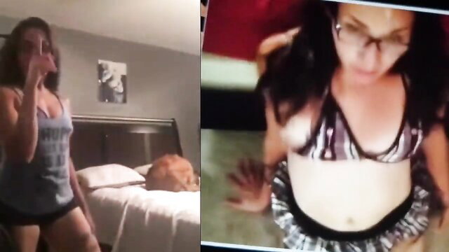 Nerdy latina whore dirty talks in tank top and shorts before bikini exposure