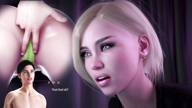 Blonde anime babe spreads giant ass for green dick insertion tease