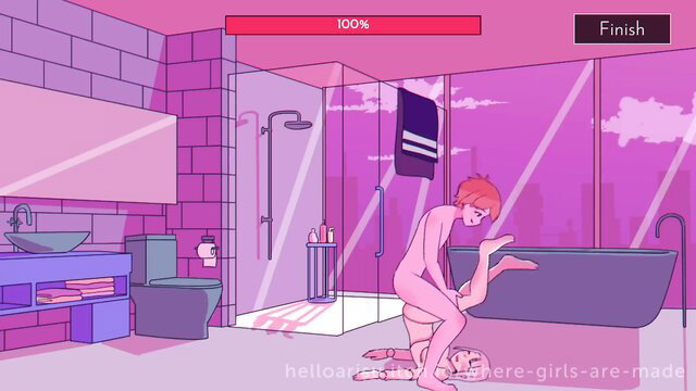 Redhead anime guy fucks Lucy dating sim babe doggy on bathroom floor
