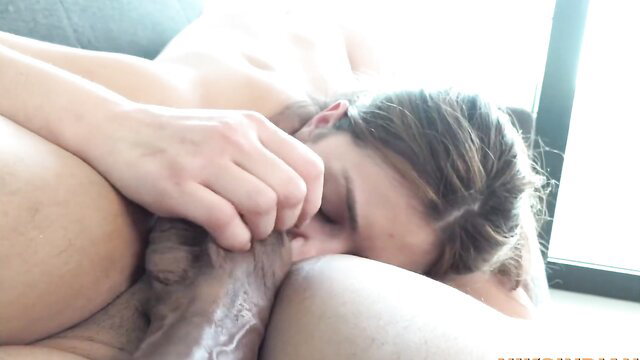 Step sister sissy fucked on couch by brother, interracial embrace