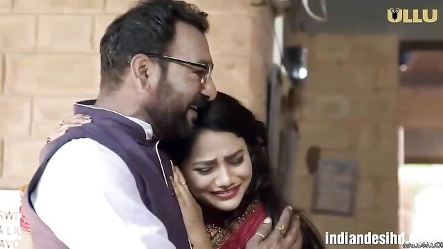 Desi aunty hugged by man in saree, emotional embrace from Ullu series